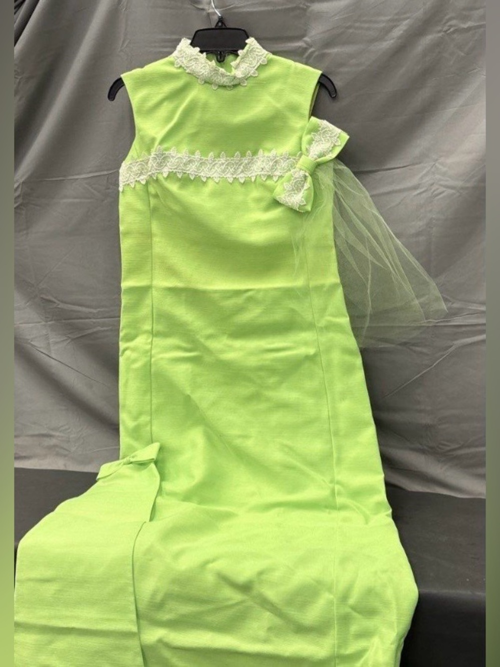 VTG 60s 70s Women's Lime Girls Green Lace-Trim Maxi/prom/Wedding Sz S